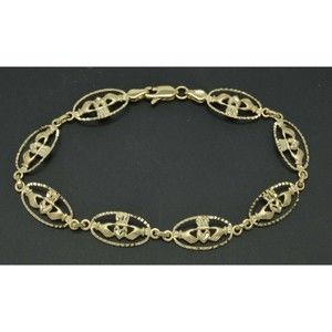10k Yellow Solid Gold Celtic Irish Claddagh Bracelet 7.5